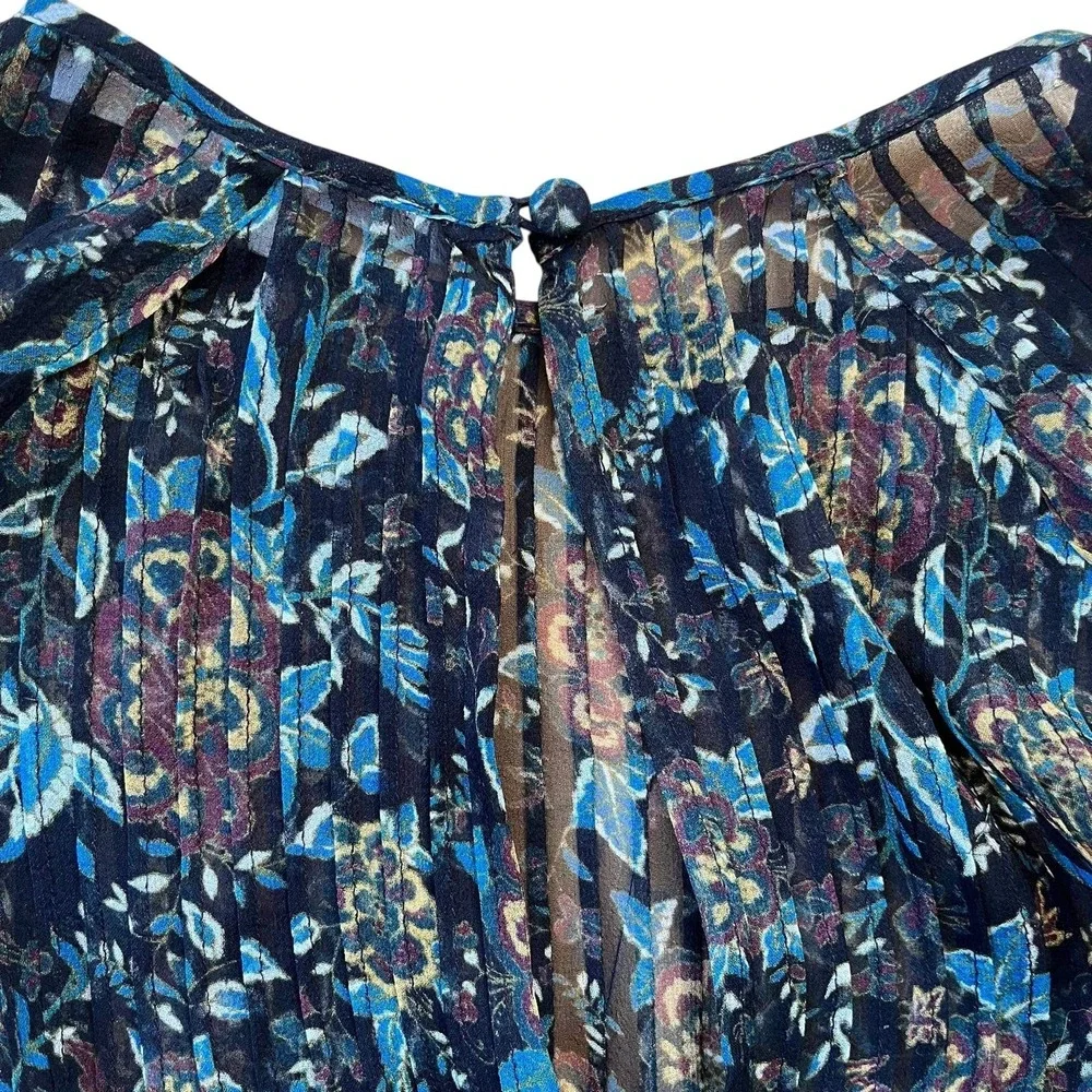 Veronica Beard Silk Floral Blouse Sz 2 Sheer Smocked Long Sleeve Boho Romantic